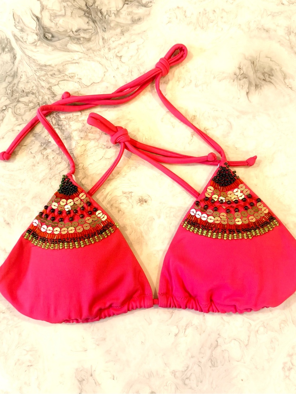 Victoria’s Secret Embellished Hot Pink Triangle Bikini Top